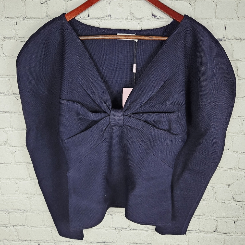 AVEC LES FILLES | bow detail puff long sleeve knit blouse top - Picture 2 of 11